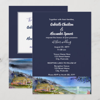 Moonlit Path Watercolor Wedding Invitation