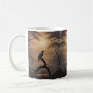 Moonlit Perch: A Solitary Bird in Twilight Coffee Mug