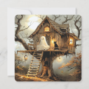 Moonlit Perch – Ghost & Cat in the Treehouse