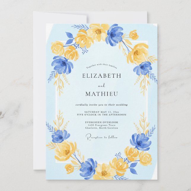 Moonlit Periwinkle Yellow Wreath Wedding Invitation (Front)