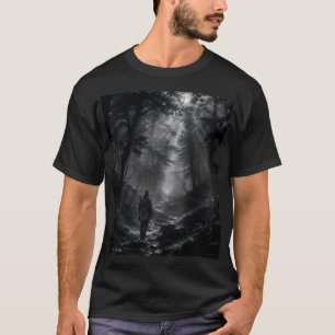 Moonlit Pine Forest Wanderer Black and White T-Shirt