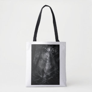 Moonlit Pine Forest Wanderer Black and White Tote Bag