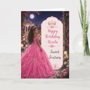 Moonlit Pink Sweet 16 Princess Garden Card