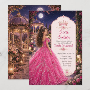 Moonlit Pink Sweet 16 Princess Garden Invitation