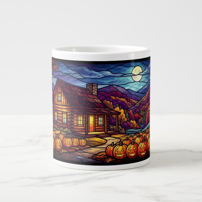 Moonlit Pumpkin Patch and Cabin Large Coffee Mug (Front)