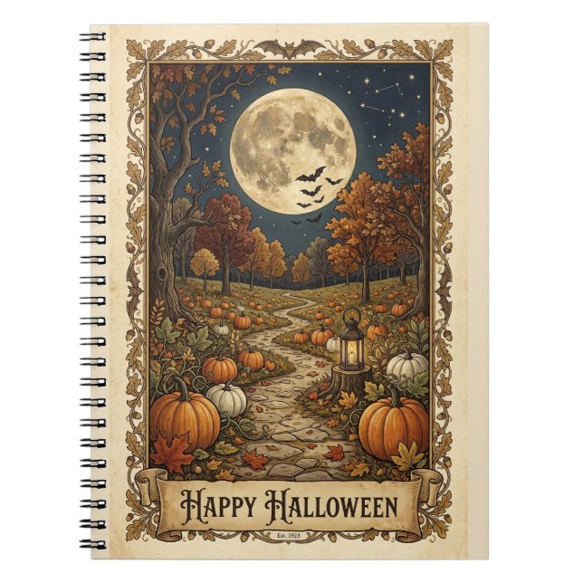 Moonlit Pumpkin Path Halloween Harvest Notebook (Front)