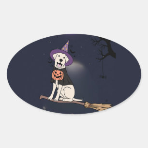 Moonlit Pup – Halloween Dog in Witch Hat Oval Sticker