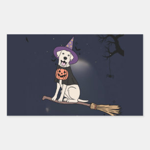 Moonlit Pup – Halloween Dog in Witch Hat Rectangular Sticker