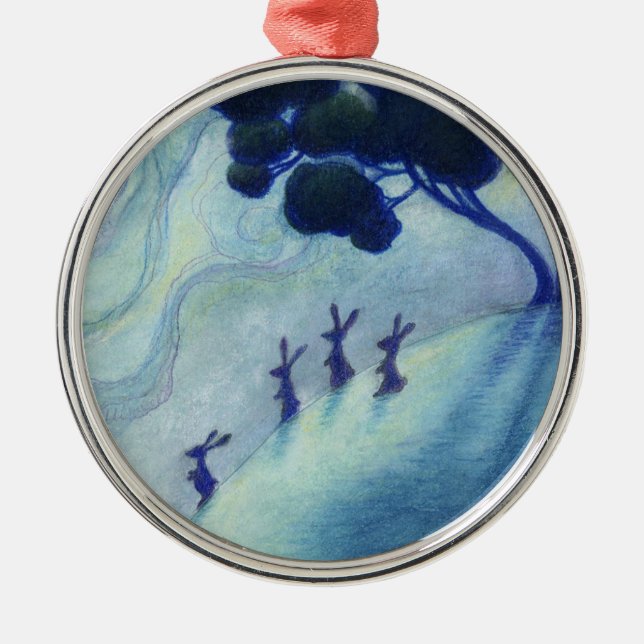 Moonlit Rabbits Metal Tree Decoration (Front)