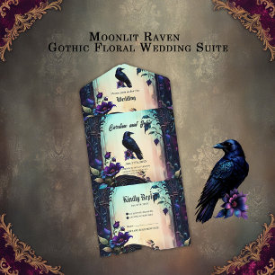 Moonlit Raven Gothic Floral Wedding Suite. All In One Invitation