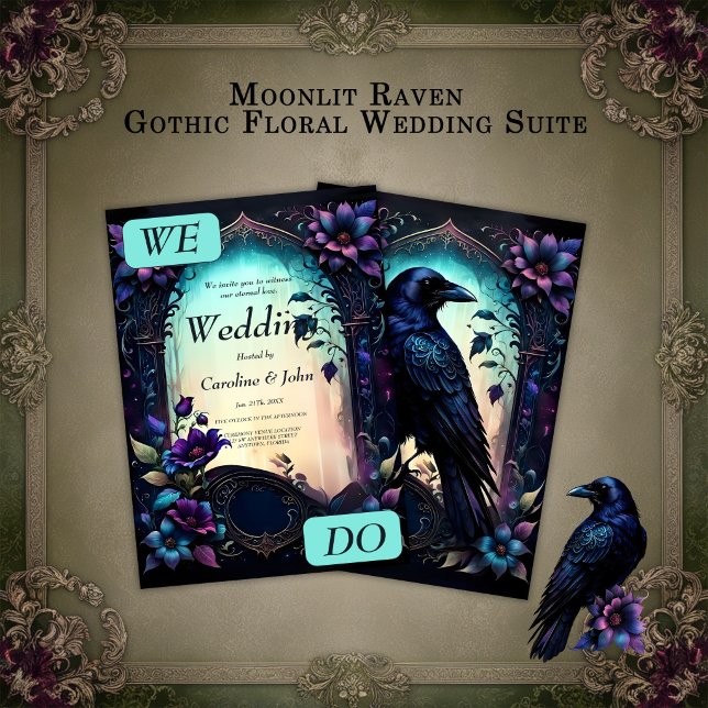 Moonlit Raven  | Gothic Floral Wedding Suite.  Invitation (Creator Uploaded)