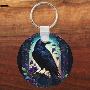Moonlit Raven   Gothic Floral Wedding Suite.  Key Ring