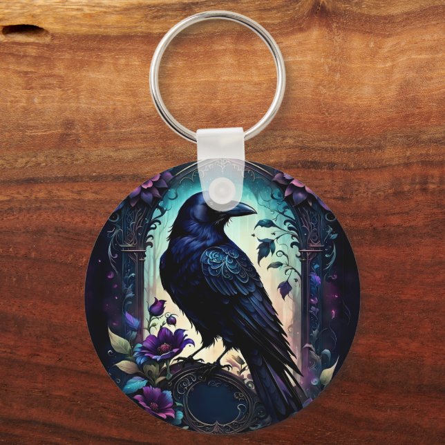 Moonlit Raven | Gothic Floral Wedding Suite.  Key Ring (Back)