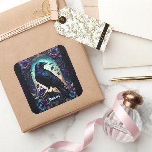 Moonlit Raven   Gothic Floral Wedding Suite. Square Sticker