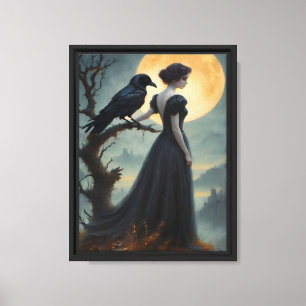 Moonlit Raven Lady Art Canvas Print