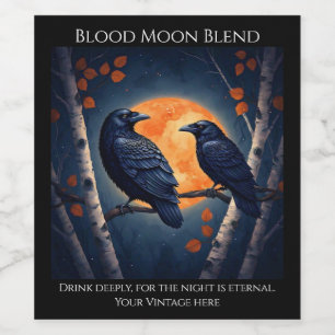 Moonlit Ravens on Birch Trees  Wine Label