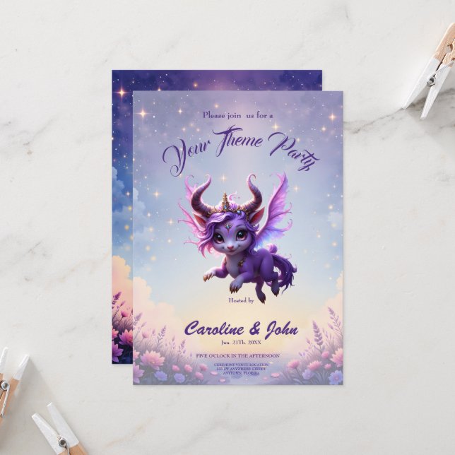 Moonlit Realm Guardian – Violet Dreamling. Invitation (Front/Back In Situ)