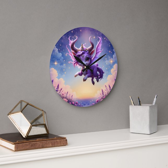 Moonlit Realm Guardian – Violet Dreamling. Large Clock (Office)