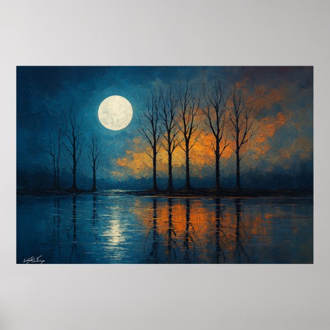 Moonlit Reflections - Bare Trees Poster (Front)
