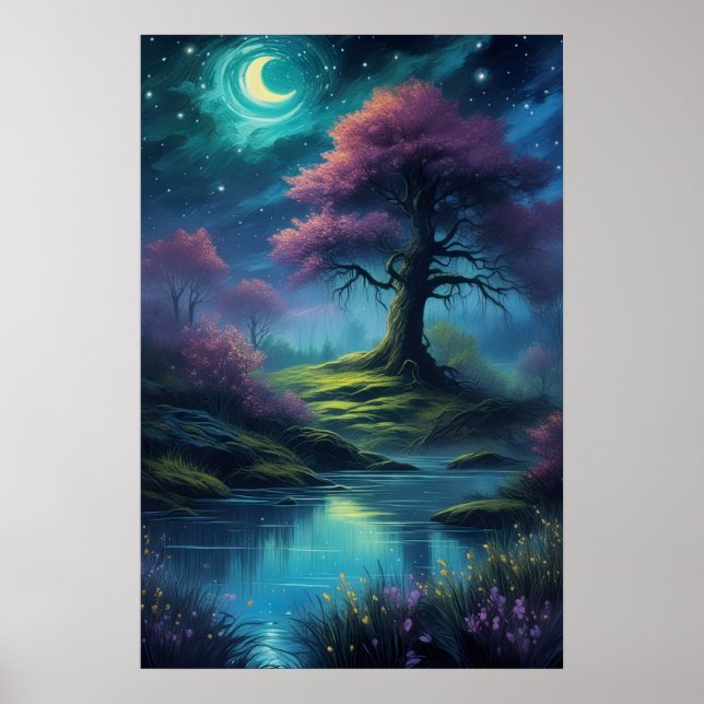 Moonlit Reverie, Majestic Tree Poster (Front)