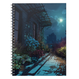 Moonlit Rooftop Garden Night Notebook