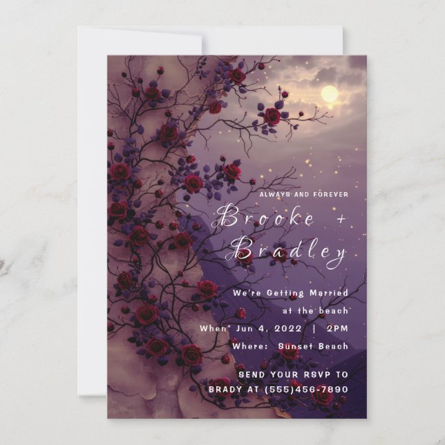 Moonlit Rose Sky Wedding Invitation (Front)