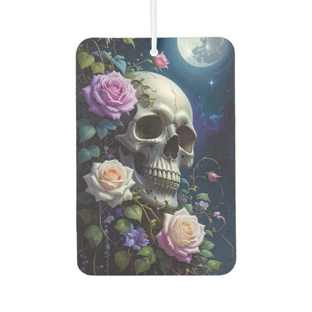 Moonlit Roses Skull Car Air Freshener (Front)