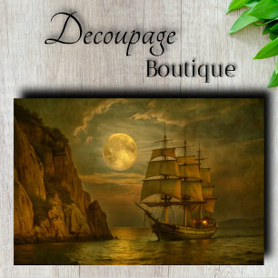 Moonlit Sailing Ship Decoupage Tissue Paper