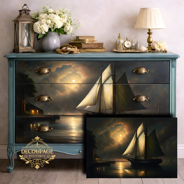 Moonlit Sailing Vessel Decoupage Tissue Paper (Moonlit Sailing Vessel Decoupage Tissue Paper)