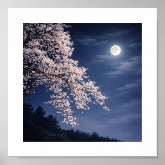 Moonlit Sakura – Cherry Blossoms Under a Full Moon Poster