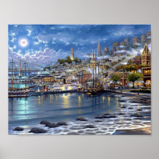 Moonlit San Francisco Harbour Poster