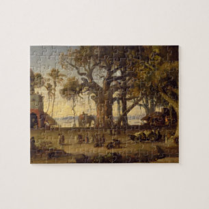 Moonlit Scene of Indian Figures and Elephants amon Jigsaw Puzzle