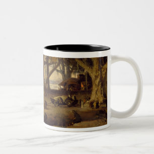 Moonlit Scene of Indian Figures and Elephants amon Two-Tone Coffee Mug