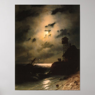 Moonlit Seascape With Shipwreck Poster