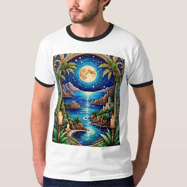 Moonlit Seaside Sanctuary Fantasy Art Tshirt (Front)