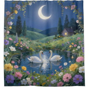 Moonlit Serenade – Moonlit Landscape Shower Curtain