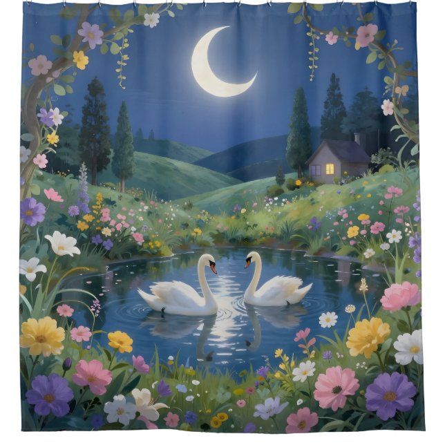 Moonlit Serenade – Moonlit Landscape Shower Curtain (Front)