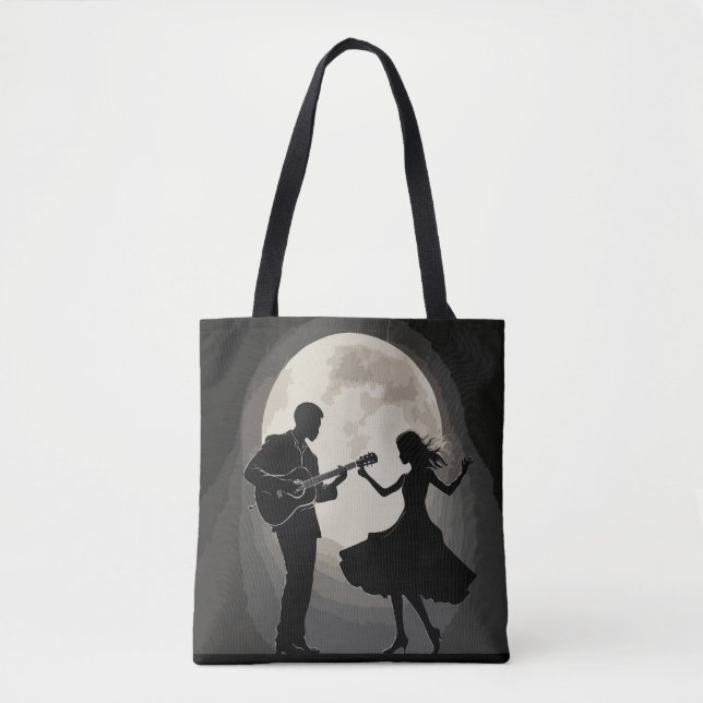 Moonlit Serenade: Silhouette Romance Dance Tote Bag (Front)