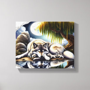 Moonlit Serenity A Slumbering Wolf 10x8 Canvas Print