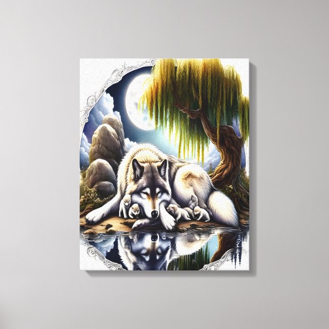 Moonlit Serenity A Slumbering Wolf 16x20 Canvas Print (Front)