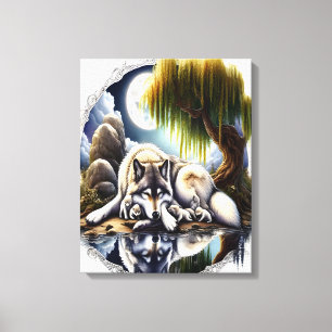 Moonlit Serenity A Slumbering Wolf 16x20 Canvas Print