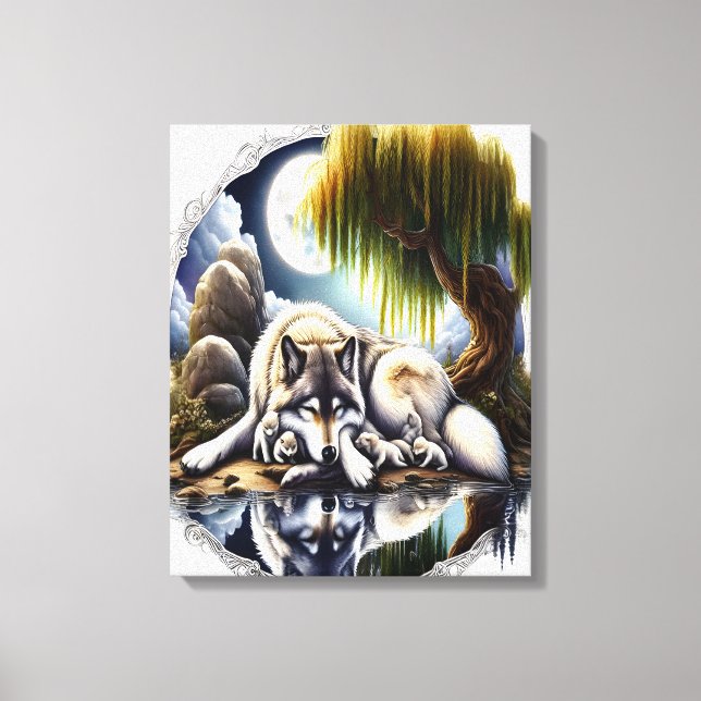 Moonlit Serenity A Slumbering Wolf 16x20 Canvas Print (Front)