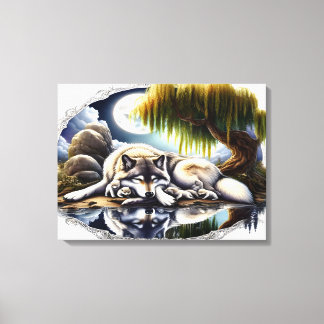 Moonlit Serenity A Slumbering Wolf 24x18 Canvas Print