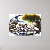 Moonlit Serenity A Slumbering Wolf 36x24
