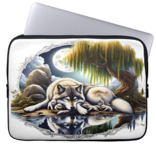 Moonlit Serenity A Slumbering Wolf Laptop Sleeve