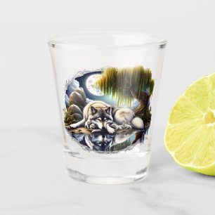 Moonlit Serenity A Slumbering Wolf Shot Glass