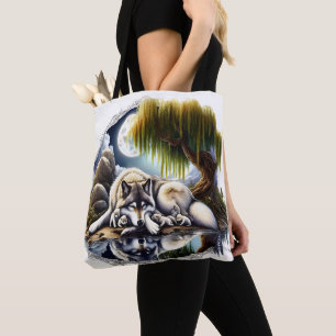 Moonlit Serenity A Slumbering Wolf Tote Bag
