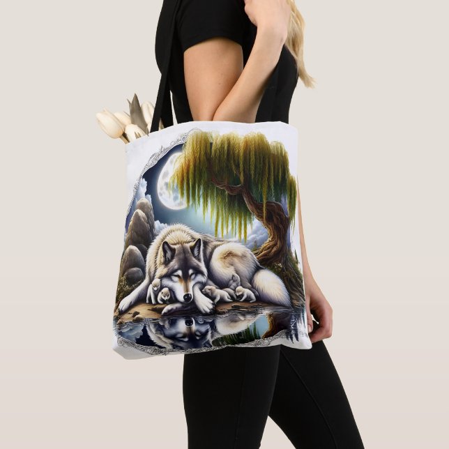 Moonlit Serenity A Slumbering Wolf Tote Bag (Close Up)