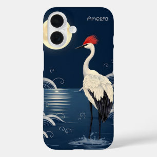 Moonlit Serenity Elegant Japanese Crane iPhone 16 Case