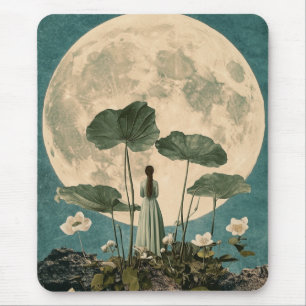 Moonlit Serenity – Vintage Lotus Scene Mouse Pad